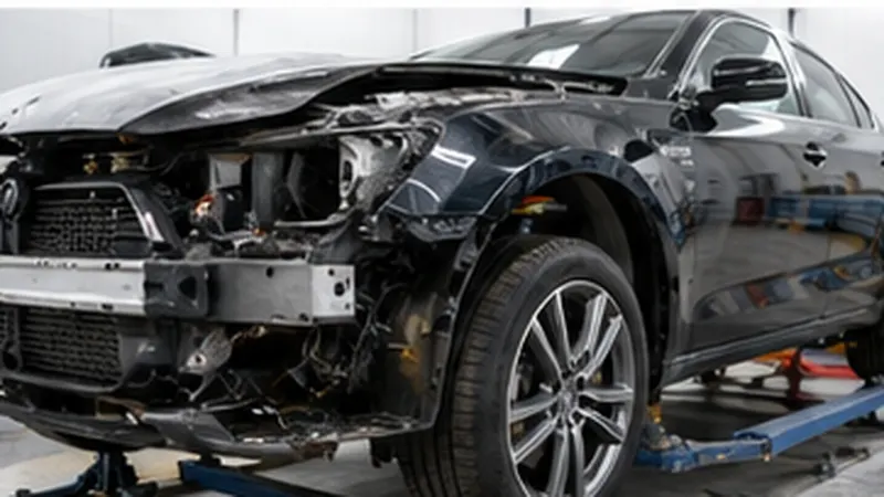 Accident-damaged vehicle under repair